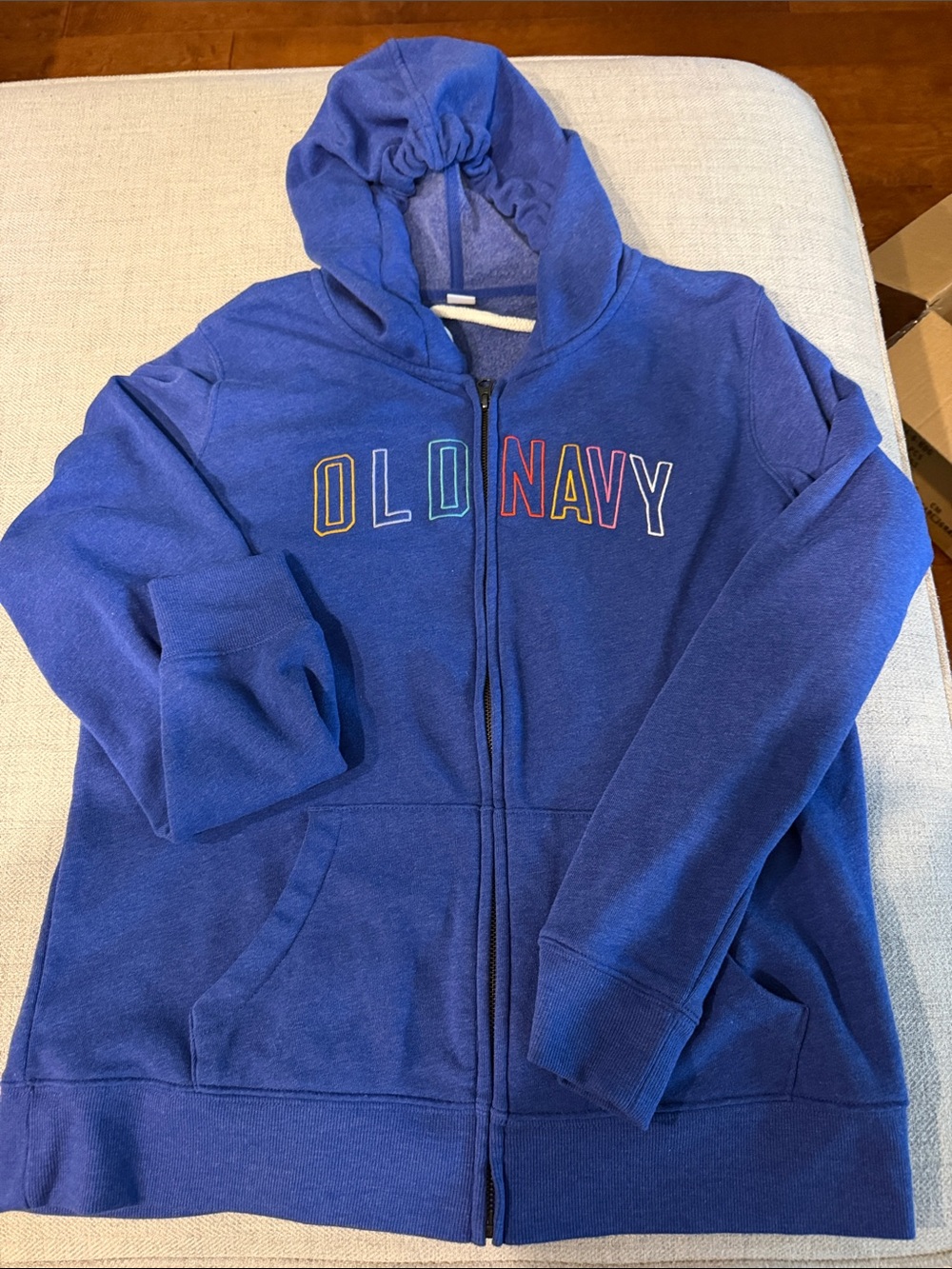 Old Navy Blue Full-Zip Hoodie with Multicolor Lettering